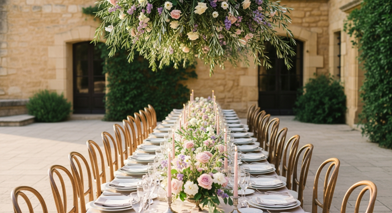 Décoration de mariage pour la mise en place de structures florales et de centres de table à Aix en Provence